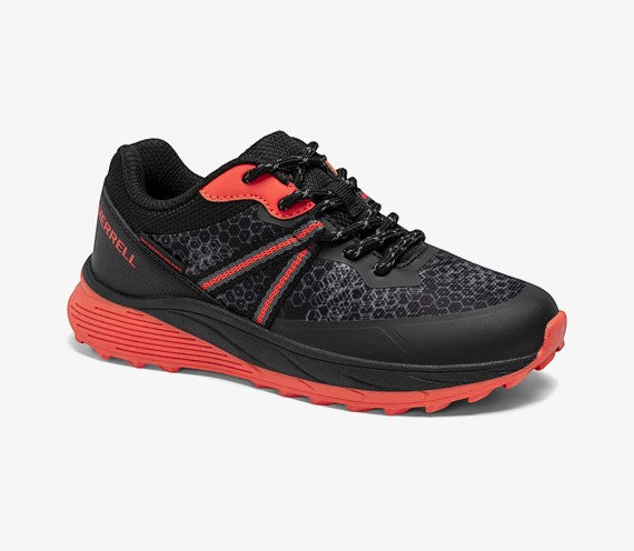 Allen's Bootery Big Kid's SNOVA black and orange mesh and synthetic lace-up athletic shoe.