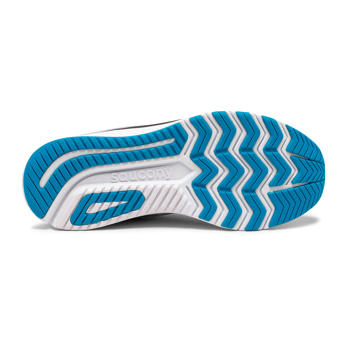 Allen's Bootery Big Kid's Guide running shoe showing the blue and white non-marking rubber outsole with grip lugs