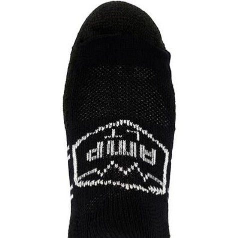 Allen's Bootery black Georgia Boot AMP LT crew sock with white logo detail and moisture-wicking knit texture.