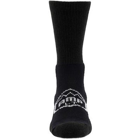 Allen's Bootery black Georgia Boot AMP LT crew socks with white logo detail on the ankle