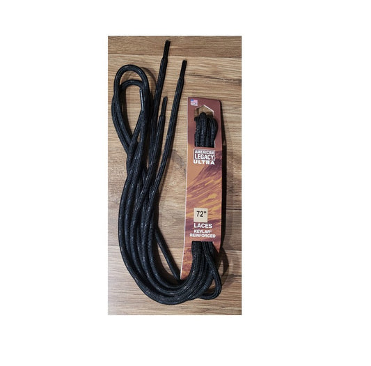 Allen's Bootery 72-inch black Kevlar reinforced tactical hiking boot laces on branded packaging