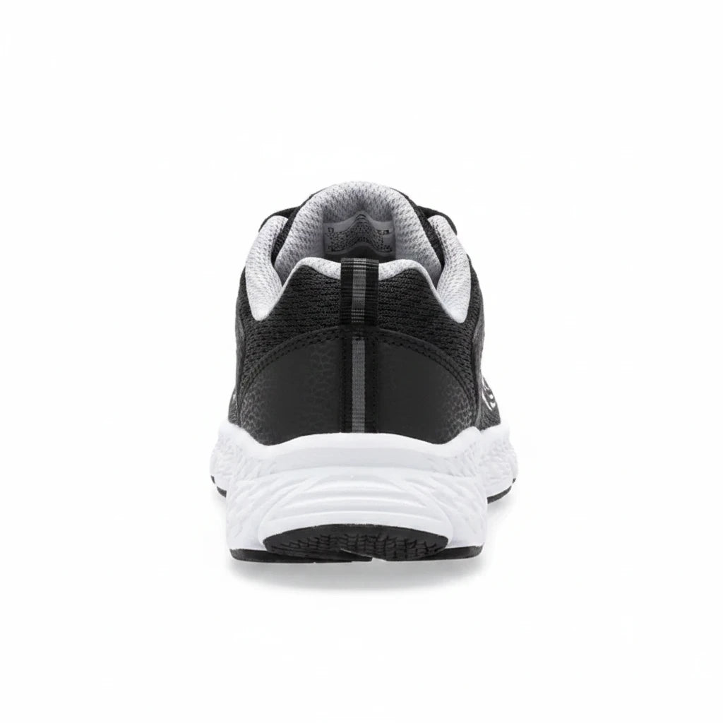 Allen's Bootery Little Kid's Wind black sneaker showing the rear view with white EVA midsole and mesh detailing.