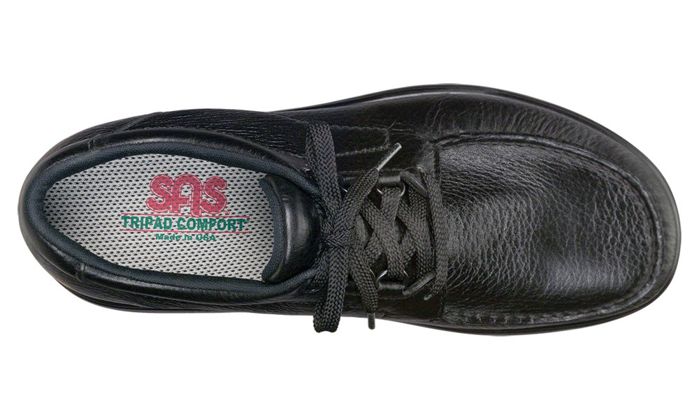 Allen's Bootery black leather Bout Time lace-up loafer with moccasin construction and cushioned interior footbed