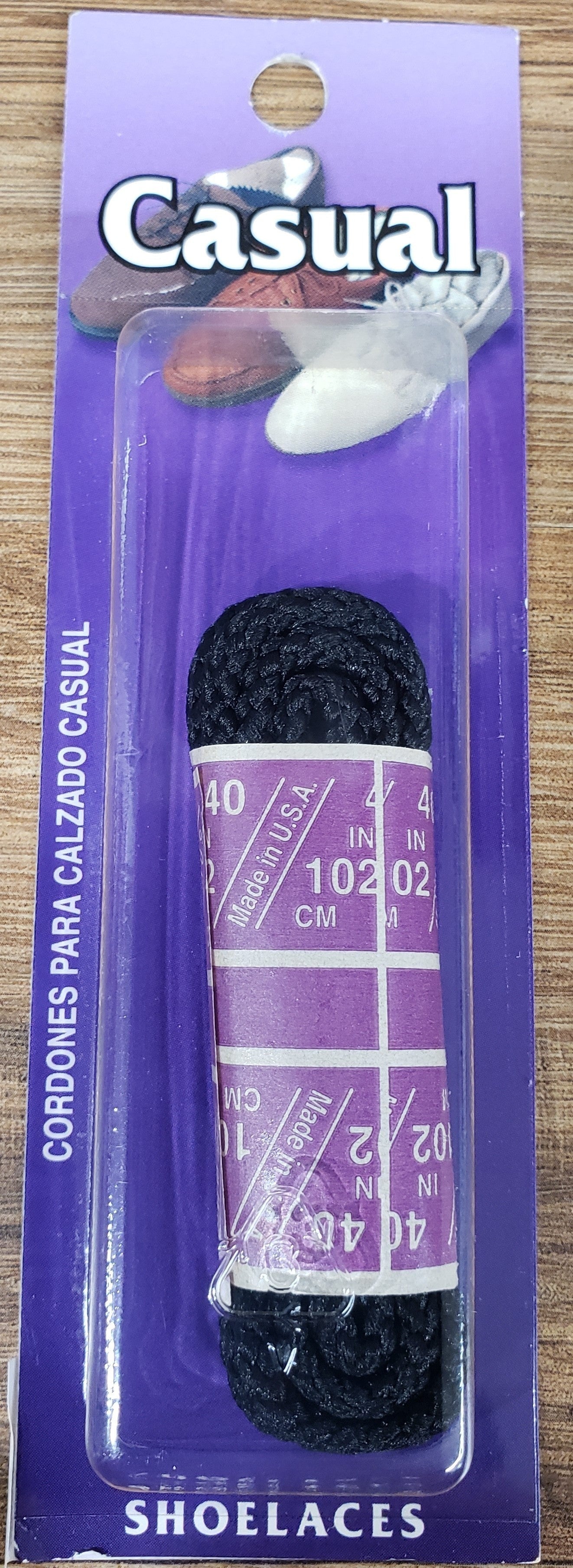 Allen's Bootery black round braided casual shoelaces in original retail packaging