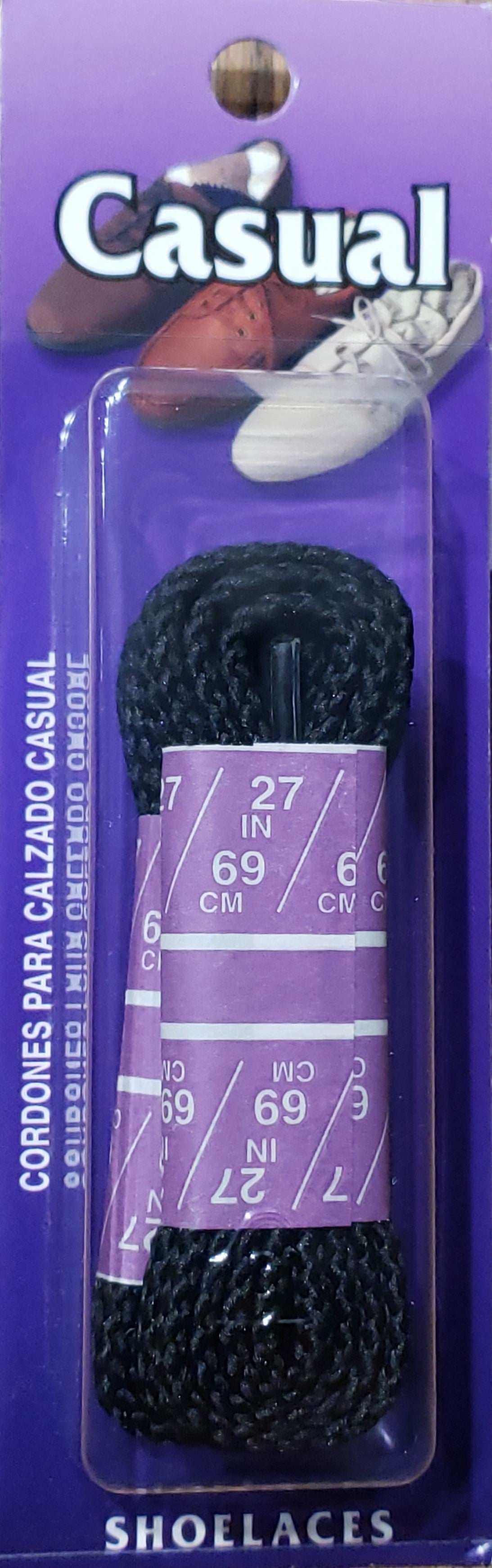 Allen's Bootery black round braided casual shoelaces in 27 inch packaging for dress and casual footwear