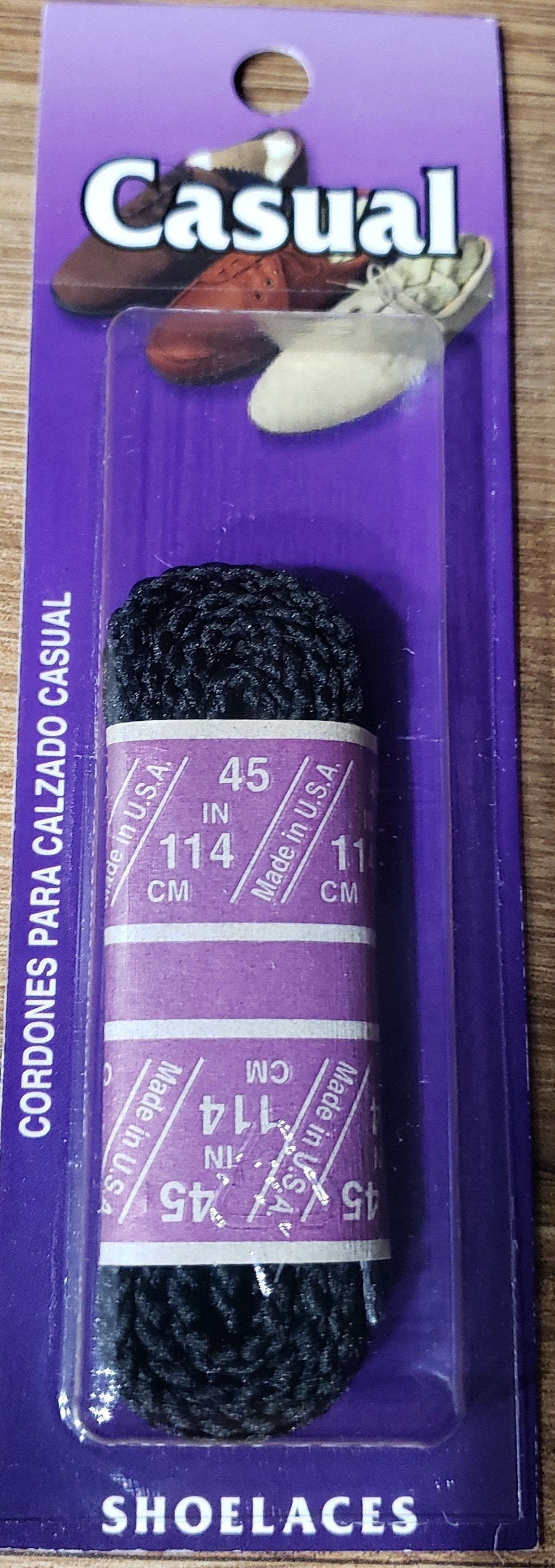 Allen's Bootery 45-inch black round braided casual shoelaces in retail packaging