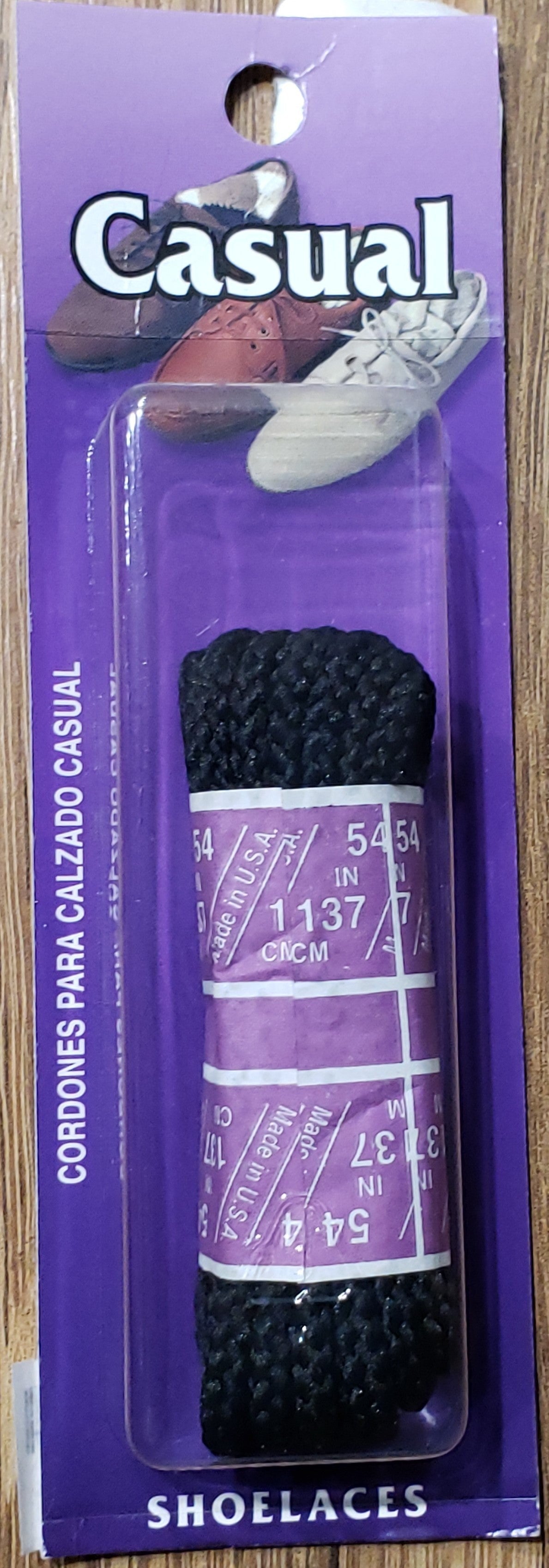 Allen's Bootery black round braided casual shoelaces in original retail packaging