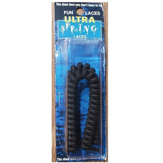 Allen's Bootery black Ultra Spring no-tie coiled shoe laces in retail packaging