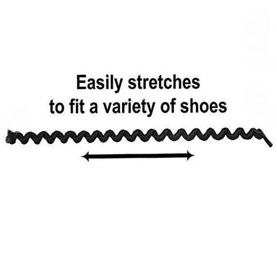 Allen's Bootery black coiled spring shoe laces that stretch to fit various footwear without needing to be tied.