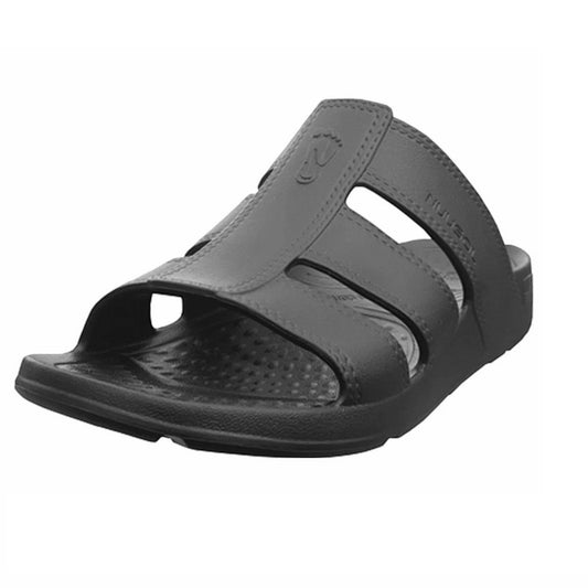 Allen's Bootery black Stanley Slide featuring lightweight EVASOL foam, arch support, and a textured footbed.
