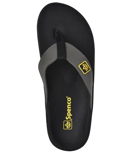 Allen's Bootery Yumi Pure black synthetic suede flip-flops with memory foam footbed and arch support.