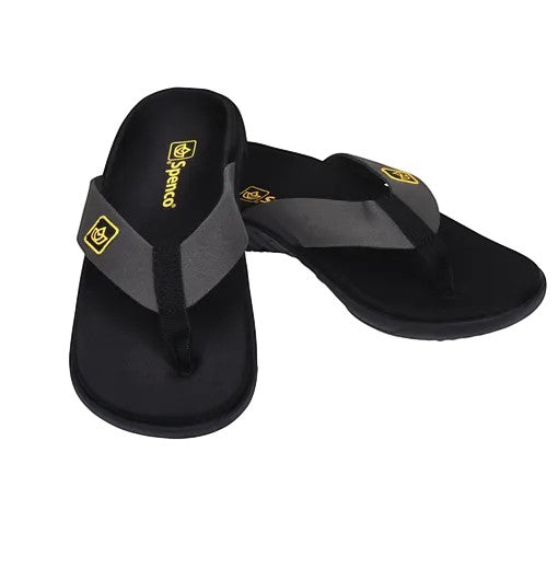 Allen's Bootery Yumi Pure black synthetic suede flip-flops with memory foam footbed and arch support.