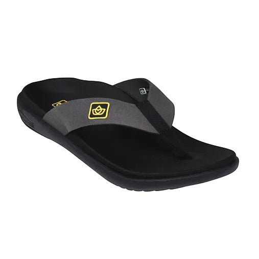 Allen's Bootery Yumi Pure black synthetic suede flip-flops with memory foam footbed and arch support.