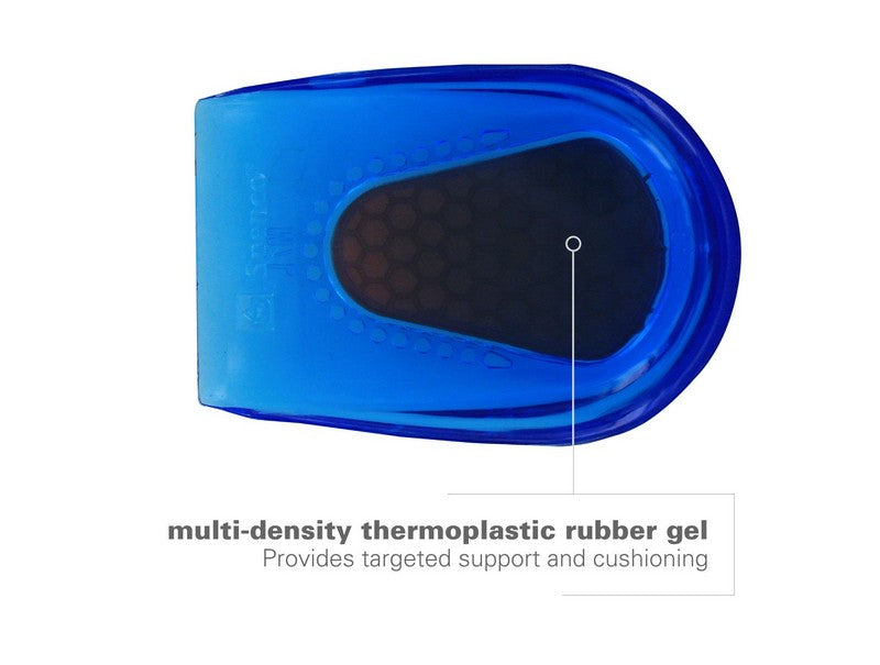 Allen's Bootery Spenco blue gel heel cup with honeycomb impact protection for shock absorption and heel pain relief.
