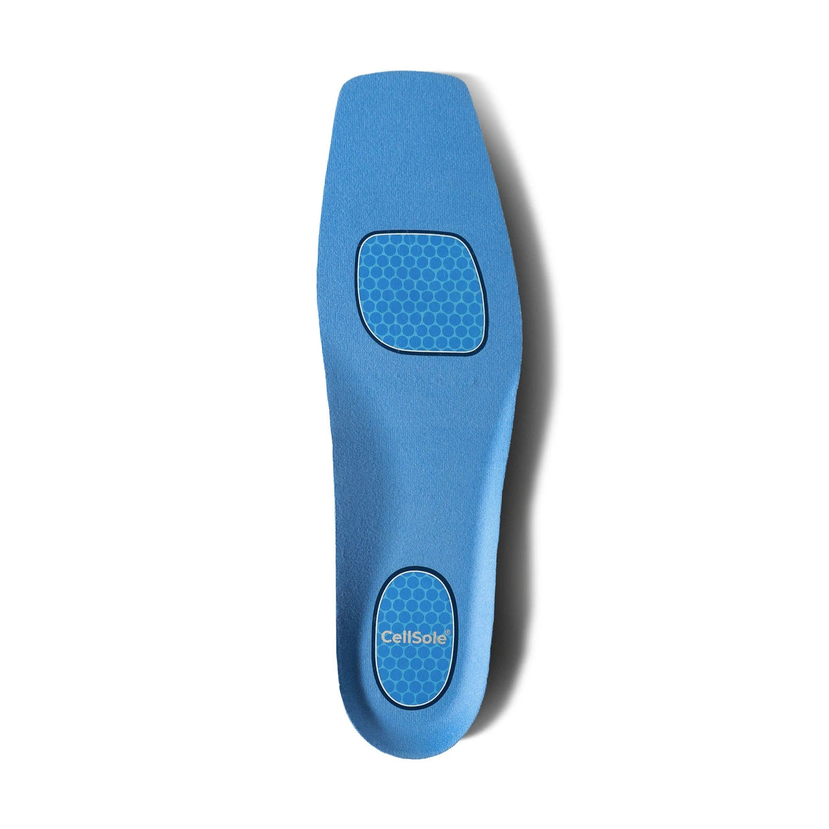 Allen's Bootery blue CellSole square toe insole with honeycomb pressure point technology for customized comfort.