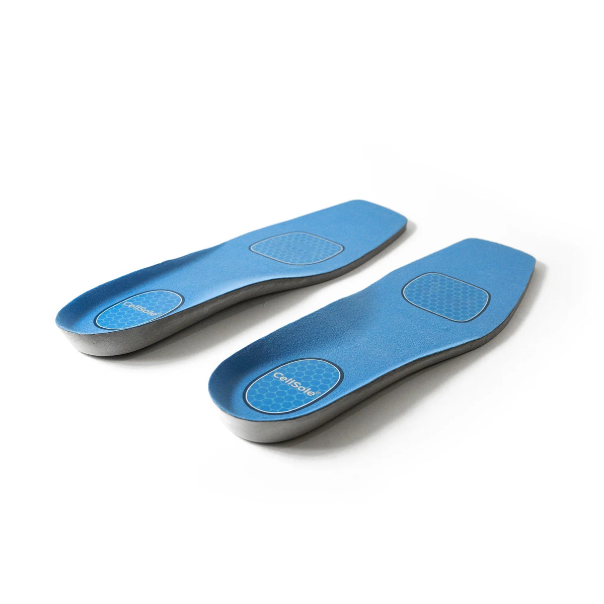 Allen's Bootery blue CellSole square toe insoles featuring pressure-activated comfort technology for shoe support.