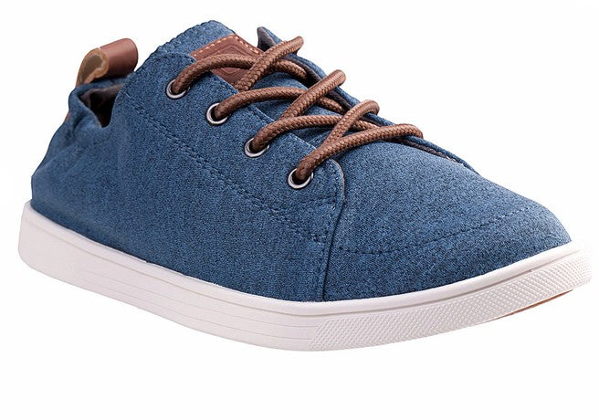 Allen's Bootery Spenco Santa Clara bluestone heathered jersey lace-up sneakers with brown leather accents