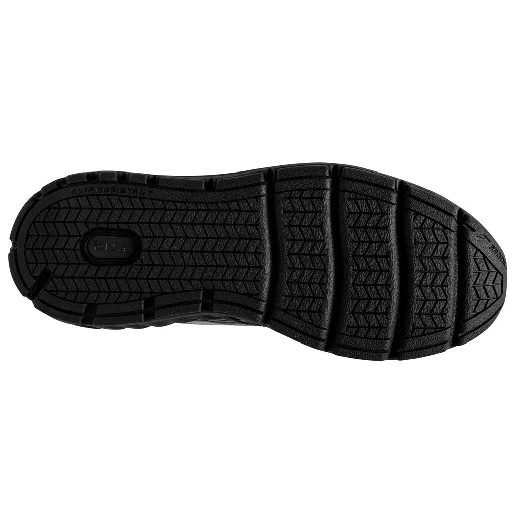 Allen's Bootery Brooks Addiction Walker V-Strap 2 black walking shoe showing the slip-resistant rubber outsole