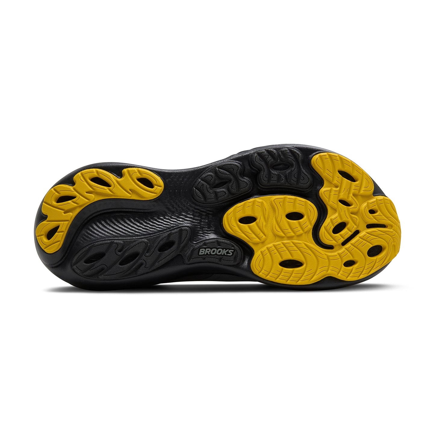 Allen's Bootery Brooks Adrenaline 25 running shoe outsole in black and yellow with textured grip pattern