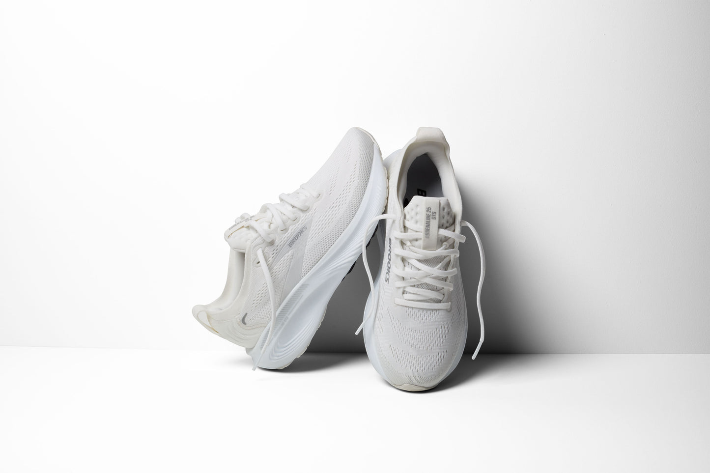 Allen's Bootery Brooks Adrenaline 25 women's road running shoes in white with silver accents and breathable mesh upper.