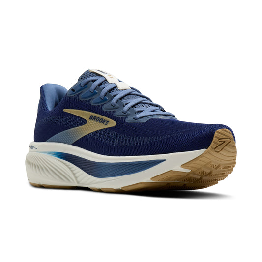 Allen's Bootery Men's Ghost 17 navy blue running shoe with white and blue accents and a gum sole.