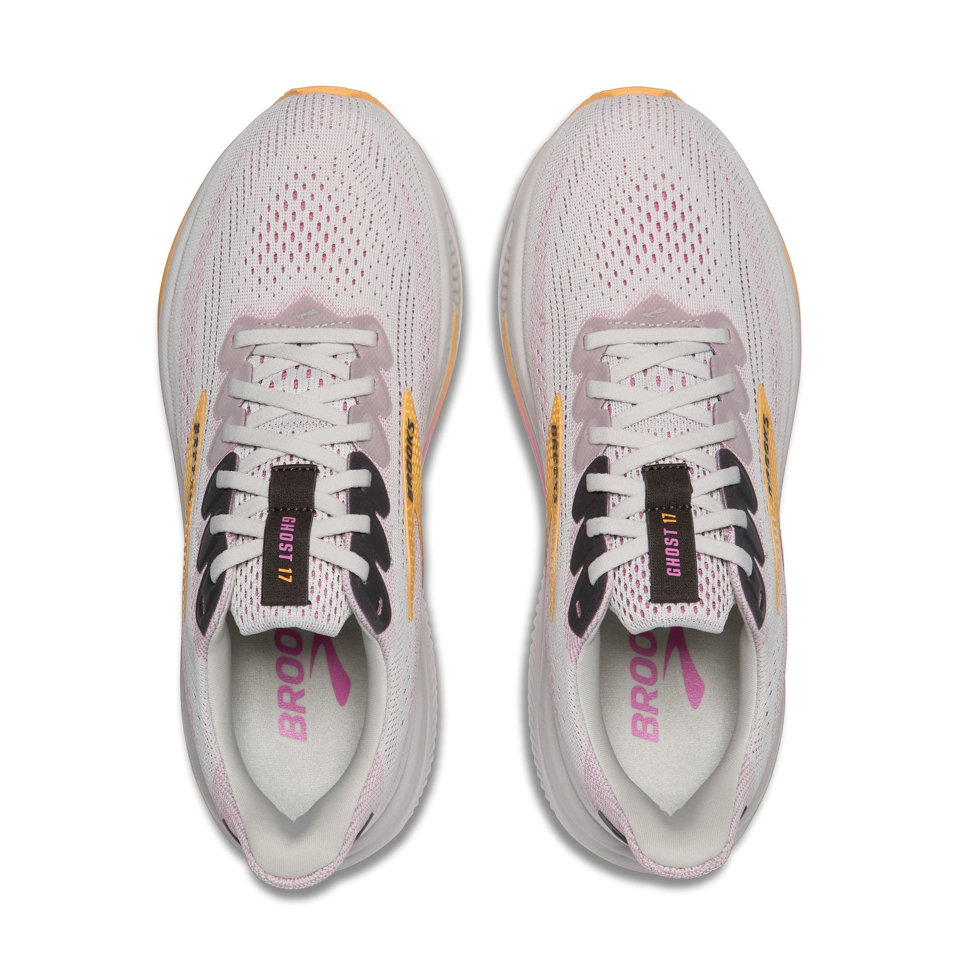 Allen's Bootery Brooks Ghost 17 women's neutral road running shoes in oyster, apricot, and pink with mesh upper.