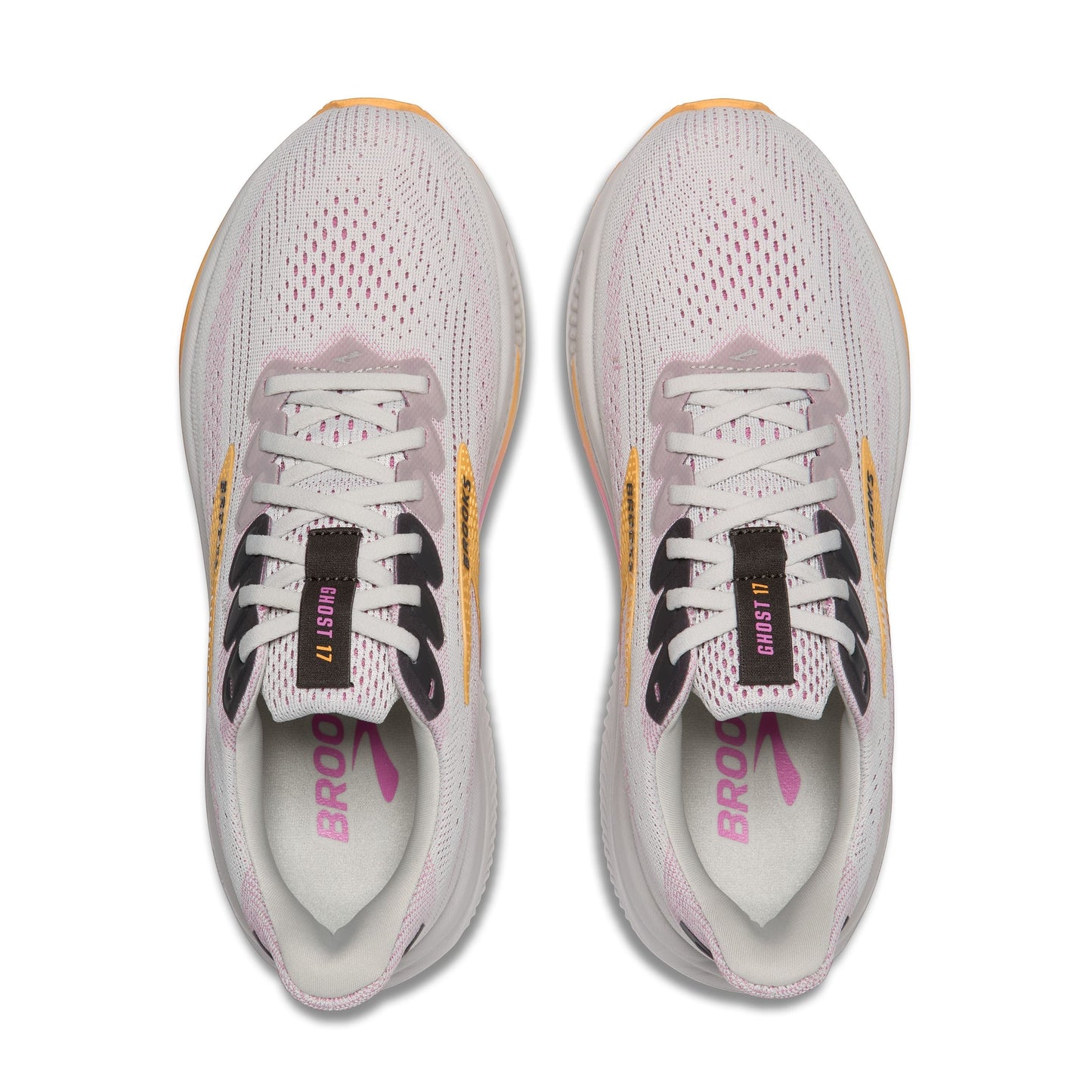 Allen's Bootery Brooks Ghost 17 women's neutral road running shoes in oyster, apricot, and pink with mesh upper.