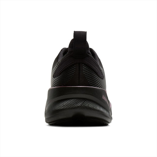 Rear view of the black Brooks Ghost Max 4 running shoe with rose gold accents from Allen's Bootery