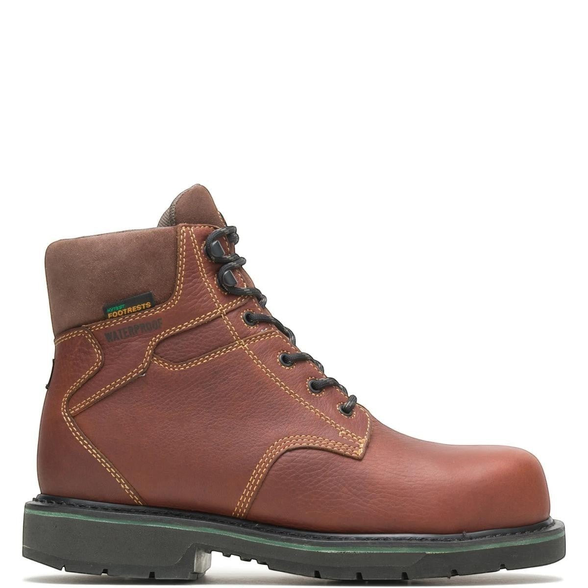 Allen's Bootery brown waterproof full-grain leather work boot with composite toe and FootRests anti-fatigue footbed.