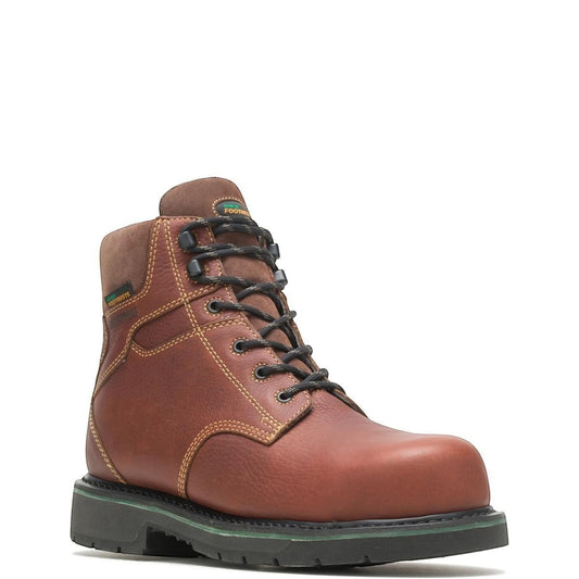 Allen's Bootery brown full-grain leather work boot with composite toe, waterproof membrane, and anti-fatigue footbed.