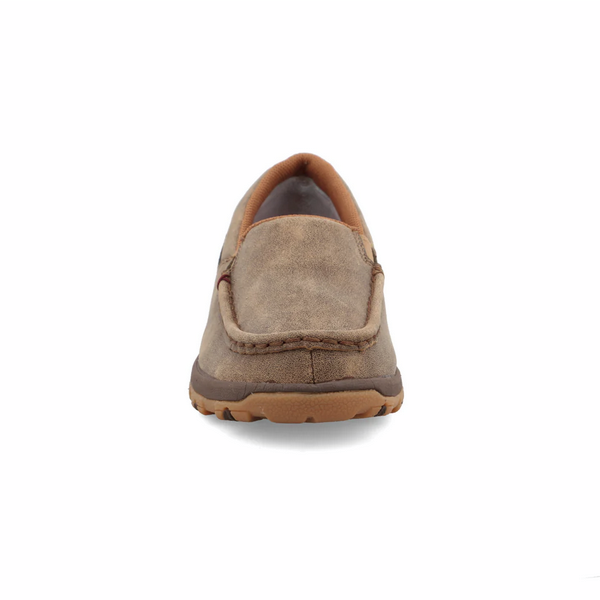 Allen's Bootery brown full-grain leather slip-on driving moc with CellStretch technology and rubber outsole