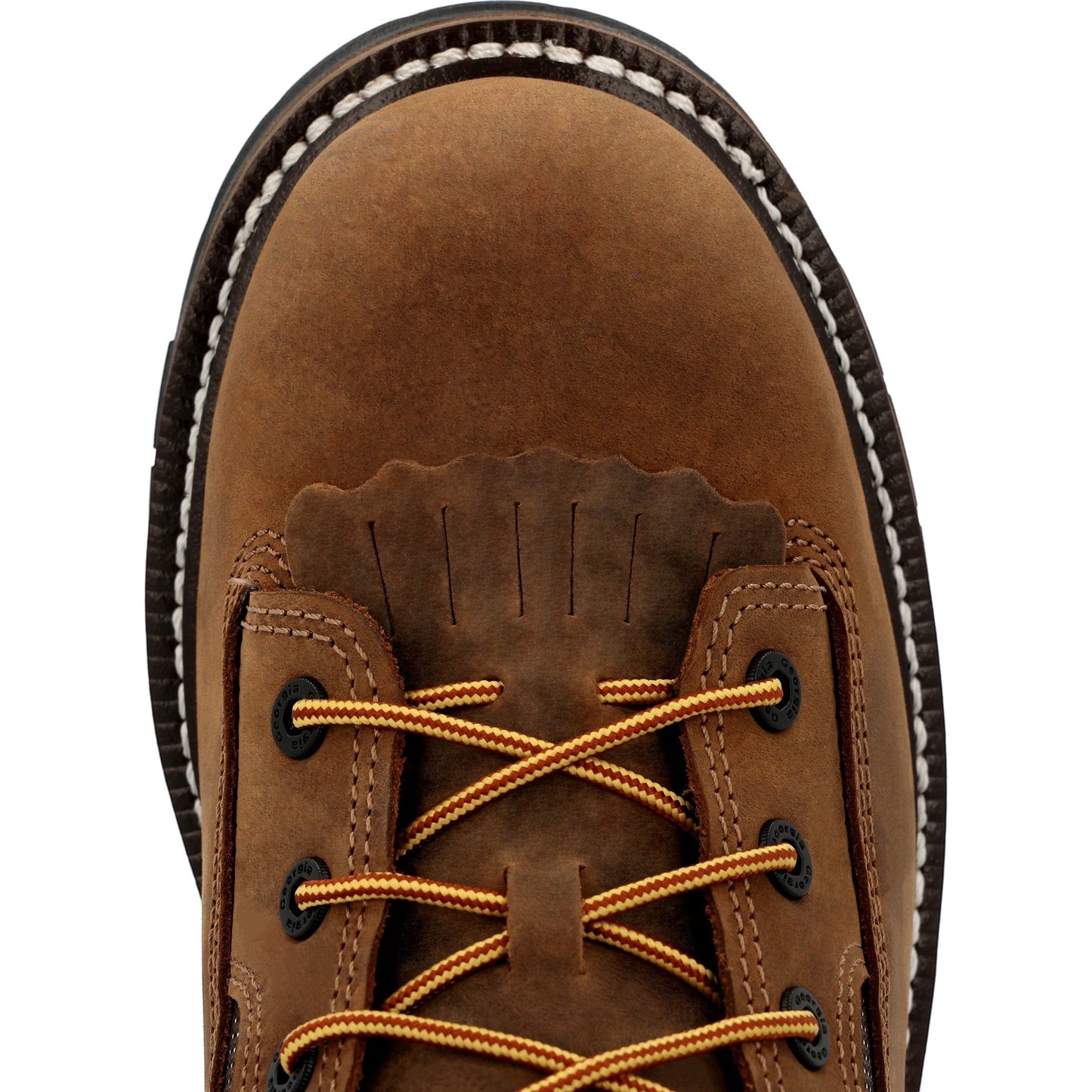 Allen's Bootery LTX Logger brown leather work boot with composite toe, lace-up front, and decorative kiltie detail.