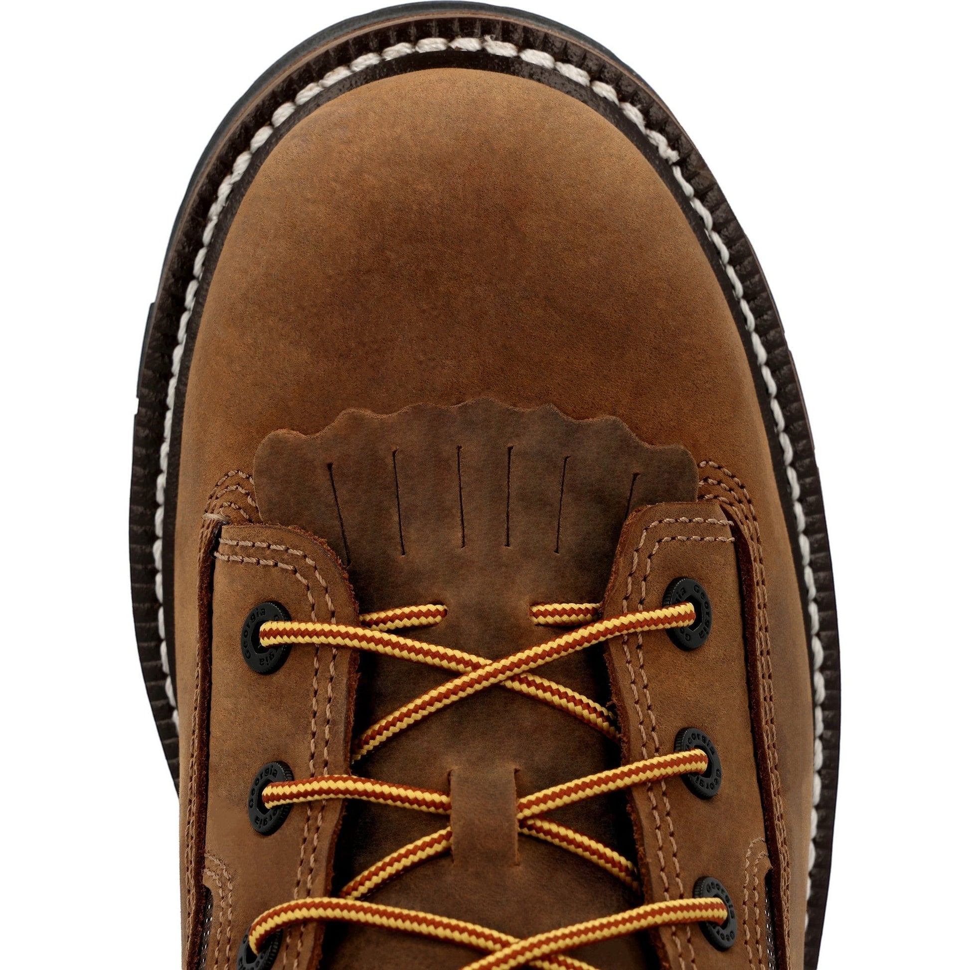 Allen's Bootery LTX Logger brown leather work boot with composite toe, lace-up front, and decorative kiltie detail.