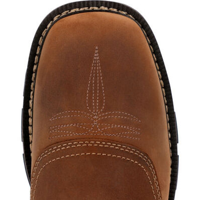 Allen's Bootery Georgia Boot Carbo-Tec FLX brown full-grain leather square toe work boot with decorative stitching