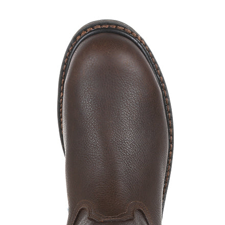 Allen's Bootery brown full-grain leather steel toe work boot with durable Goodyear welt construction
