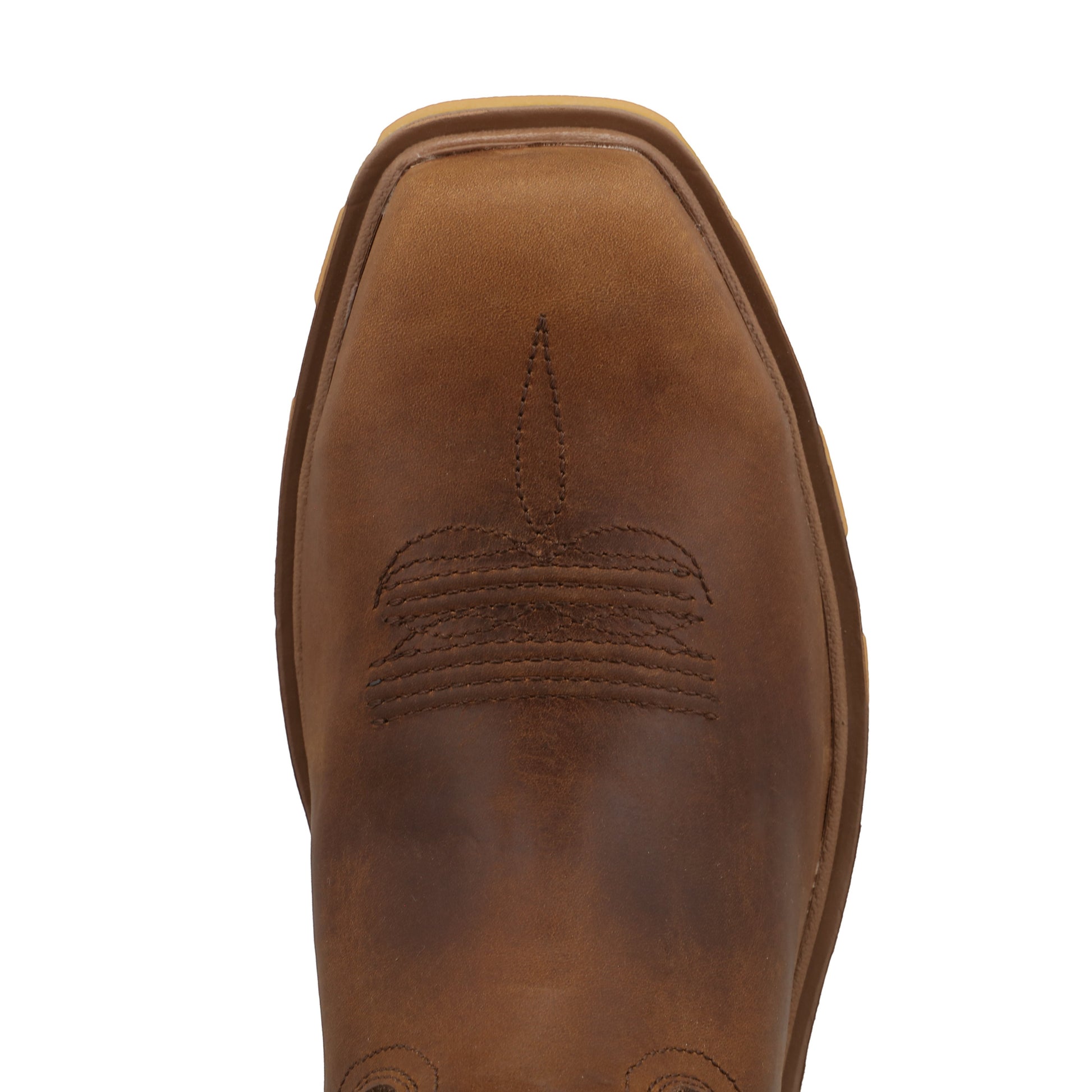 Allen's Bootery UltraLite X brown leather work boot with a square toe and decorative stitching on the vamp