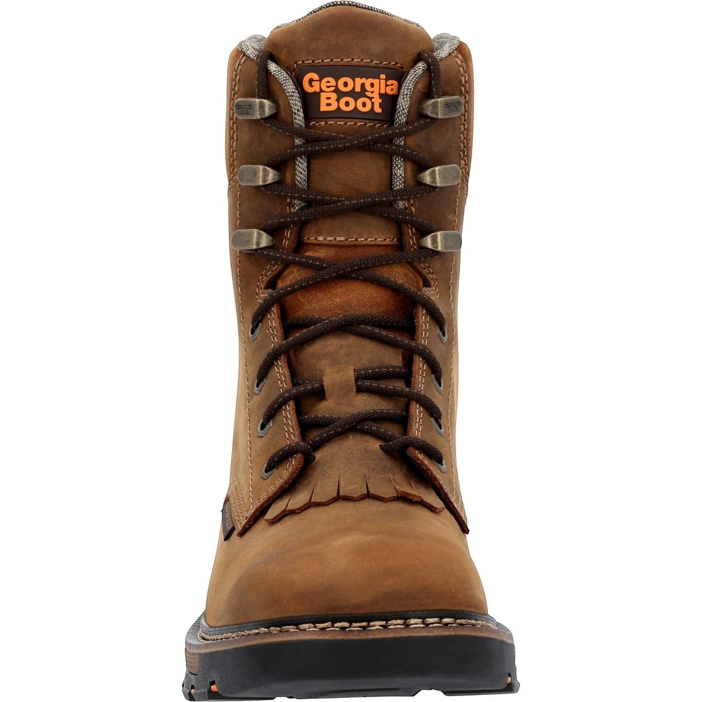Allen's Bootery brown full-grain leather Georgia Boot Carbo-Tec FLX waterproof lacer work boot with kiltie