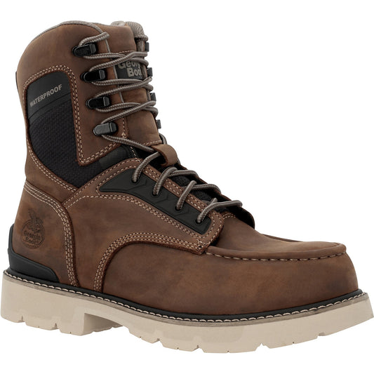 Allen's Bootery Georgia Boot Carbon Flex 8-inch waterproof brown leather moc-toe work boot with carbon safety toe.