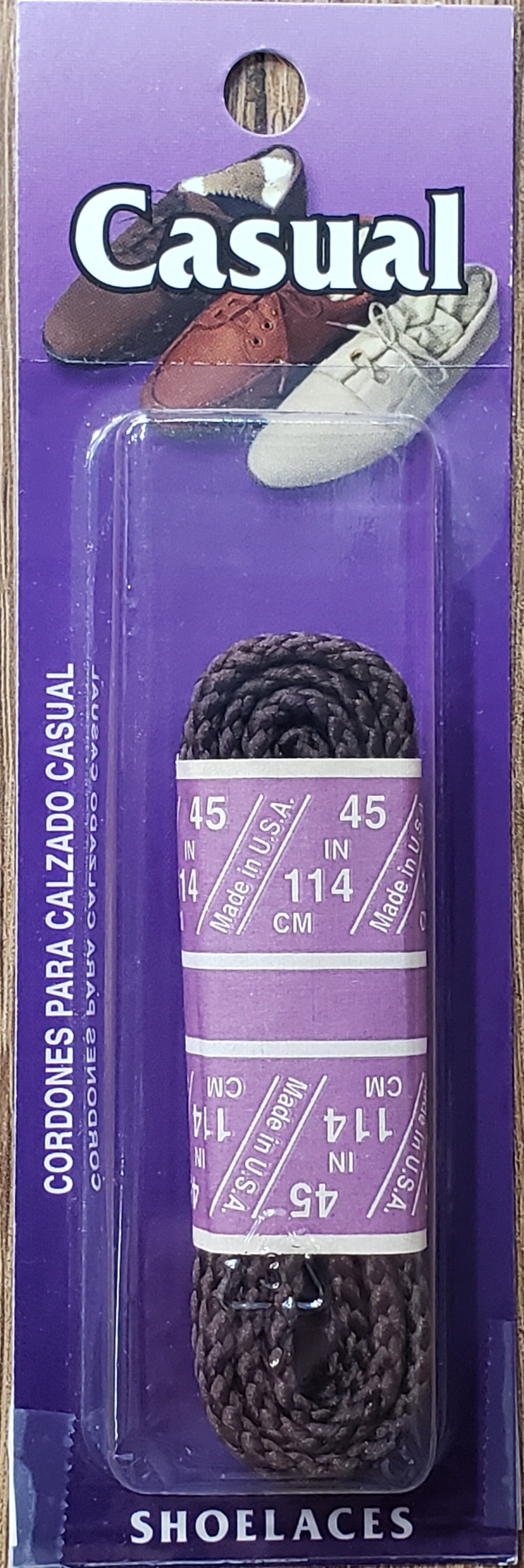 Allen's Bootery brown round braided casual shoe laces in retail packaging for dress and casual footwear