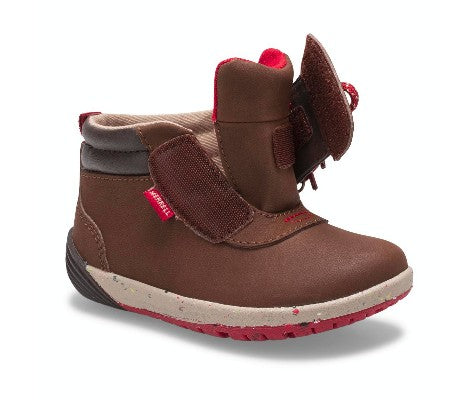 Allen's Bootery brown toddler hiker boot with wide toe box, flexible rubber sole, and easy hook-and-loop closure.