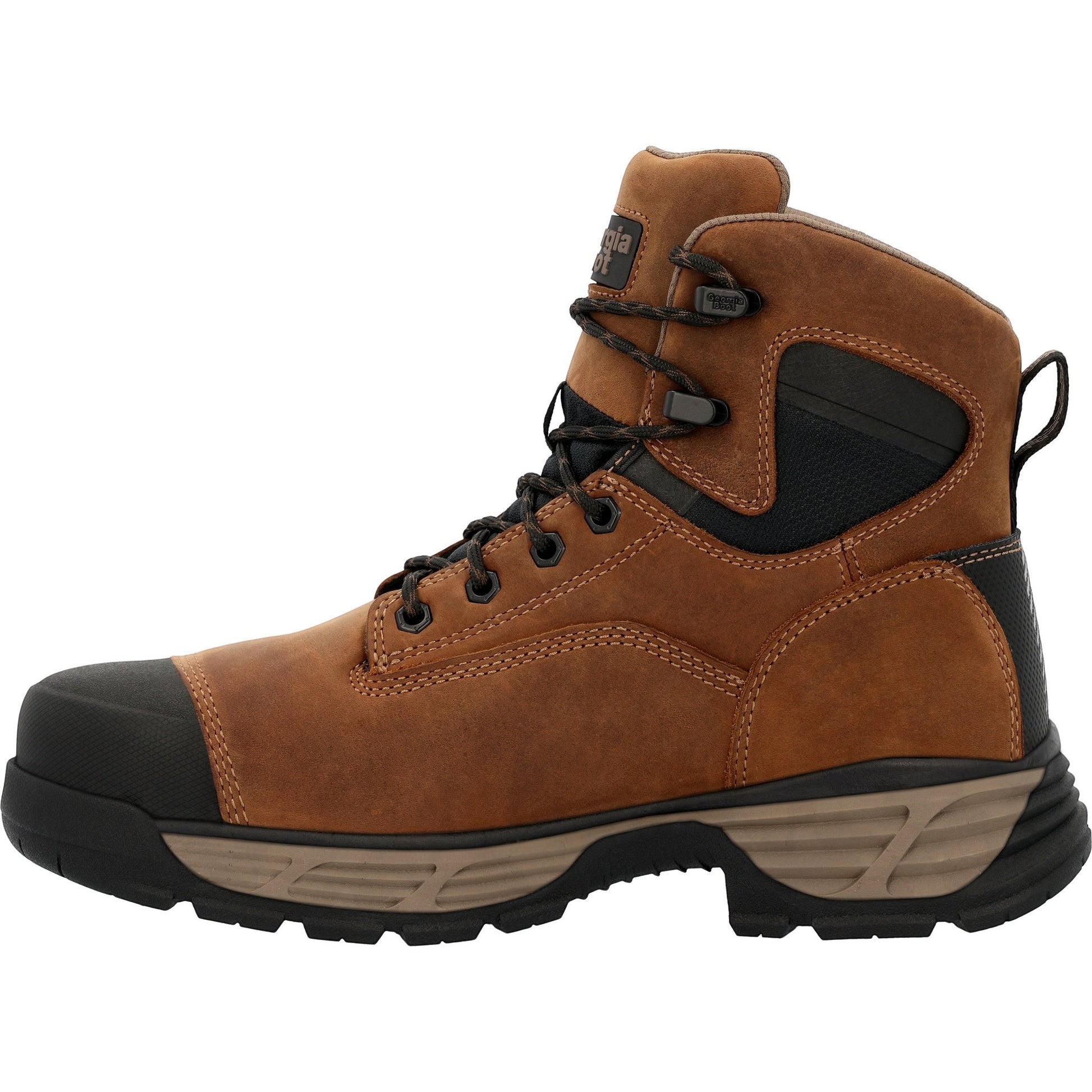 Allen's Bootery brown full-grain leather 6" waterproof alloy toe work boot with lace-up closure and dual-density sole.