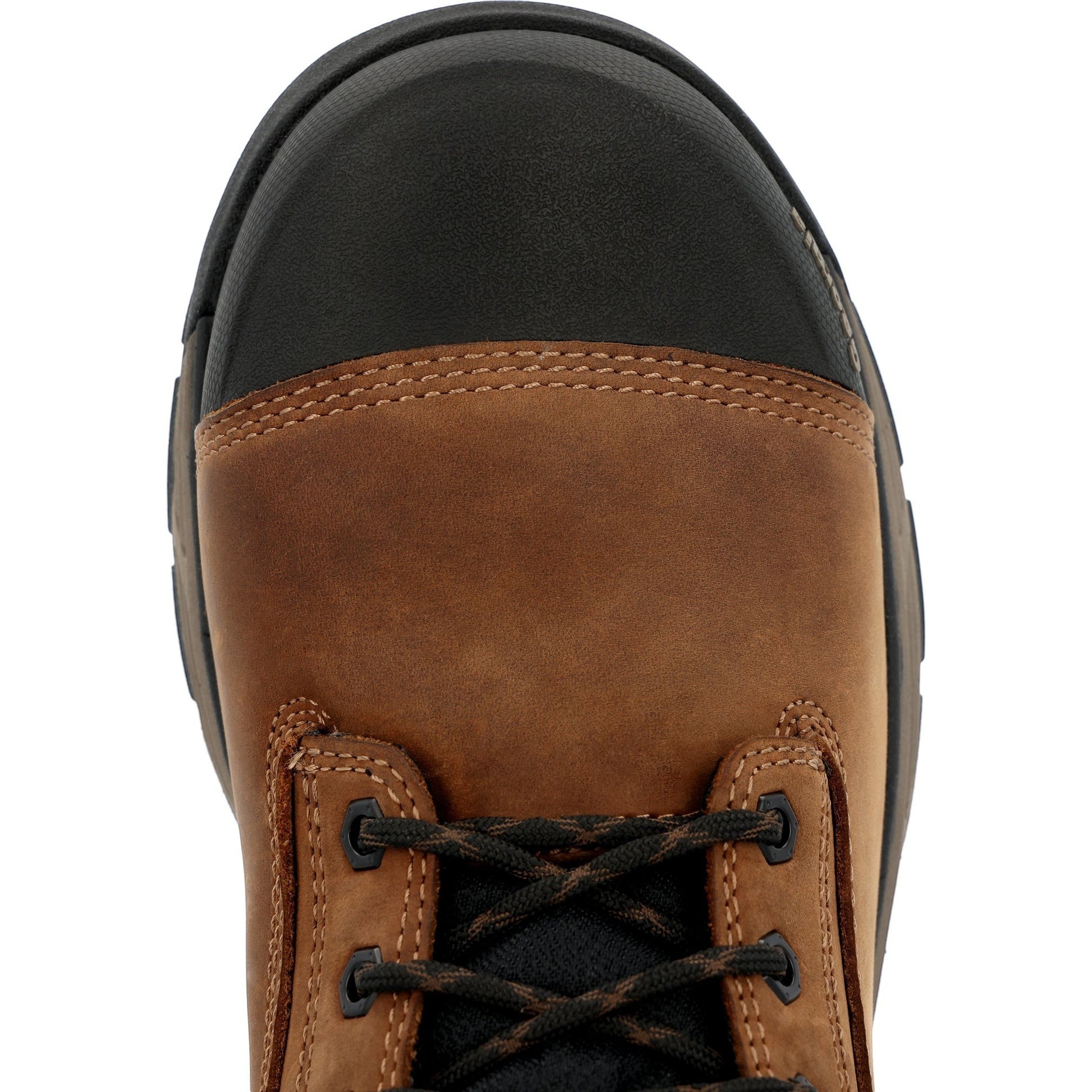 Allen's Bootery brown full-grain leather 6" waterproof alloy toe work boot with black rubber sole and laces.