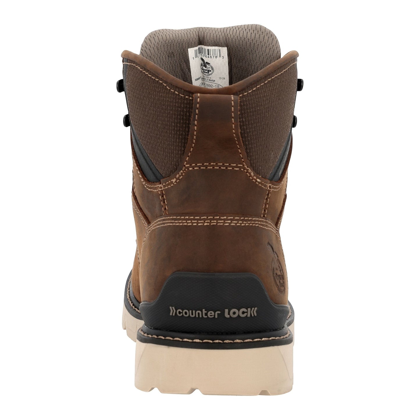 Allen's Bootery brown full-grain leather waterproof work boot with Counter Lock heel stability and flexible outsole.