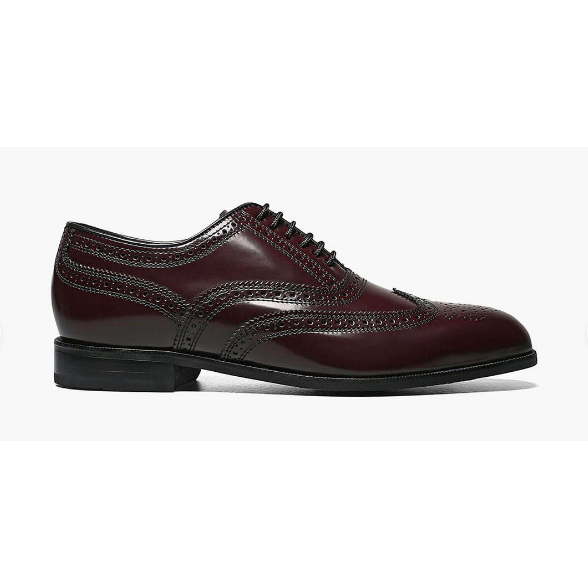 Allen's Bootery Lexington burgundy leather wingtip oxford dress shoe with intricate brogue detailing and lace-up front
