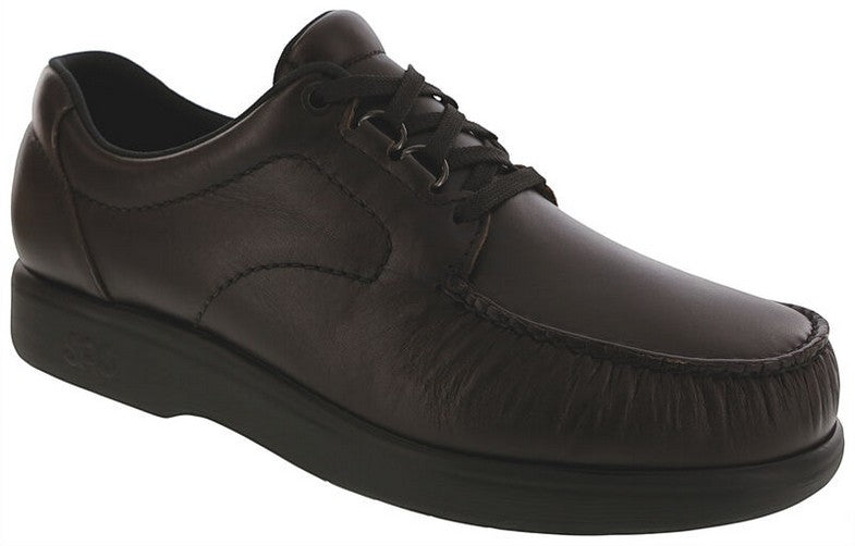 Allen's Bootery SAS Bout Time cacao brown leather lace-up moccasin loafer with cushioned sole and EZ Lace system