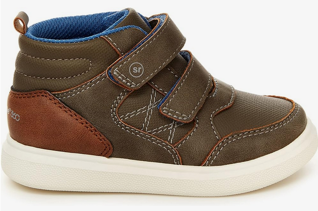 Allen's Bootery Cedric brown machine washable boots for little boys with hook and loop straps and memory foam insoles.