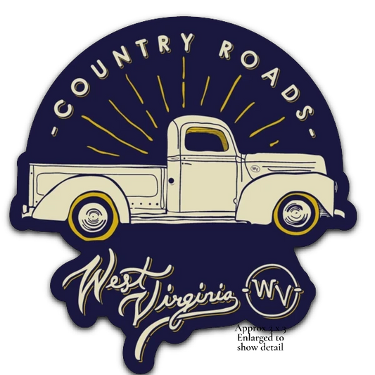 Allen's Bootery Country Roads truck magnet featuring a vintage pickup illustration and West Virginia state branding.