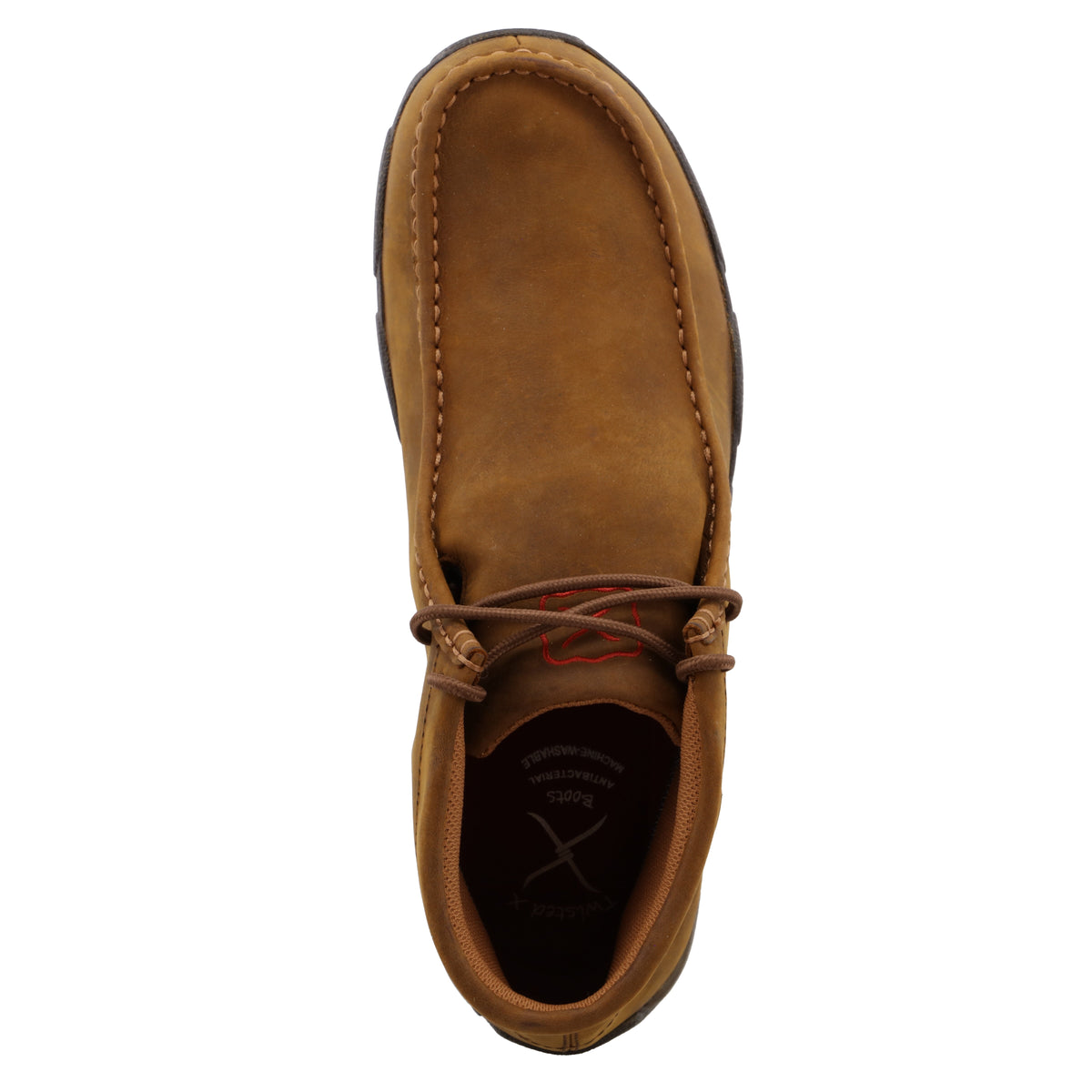 Allen's Bootery men's waterproof chukka boot in distressed saddle oiled leather with a molded rubber outsole.