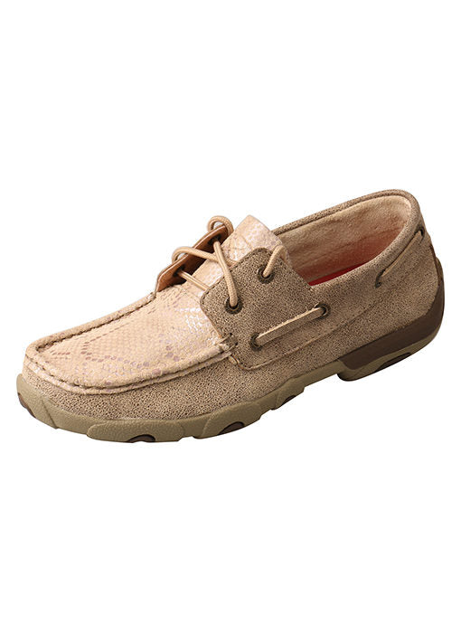 Allen's Bootery dusty tan full-grain leather driving moccasins with a durable molded rubber outsole