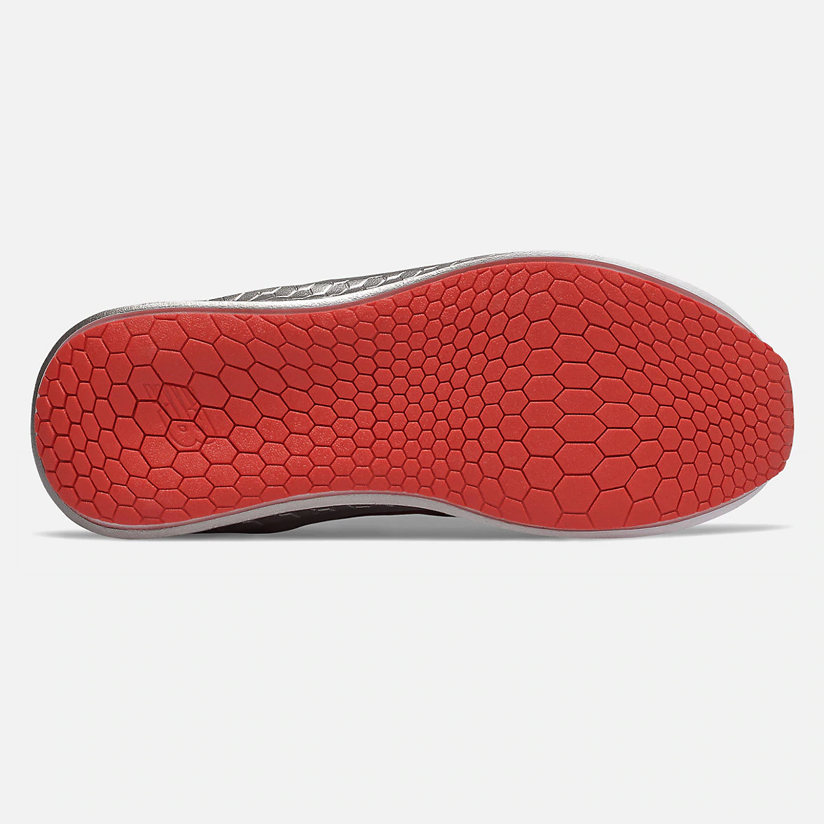 Allen's Bootery New Balance Fresh Foam Fast V1 kids' running shoe showing the bright red textured rubber outsole